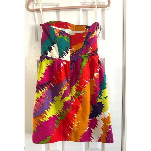 SHOSHANNA Silk-Blend Multicolor Abstract Splash Print Strapless Tulip Dress - XS - Picture 3 of 5